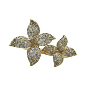 14K Yellow Gold Diamond Pave Bypass Flower Ring
