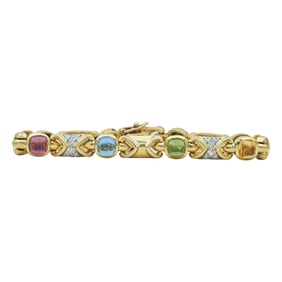 14K Yellow Gold Citrine, Amethyst, Tourmaline, Blue Topaz, and Peridot Sugarloaf Cabochon and