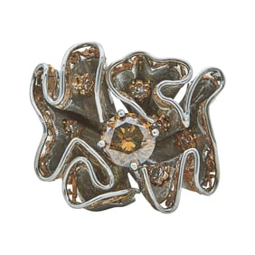 14K White and Rose Gold, Fancy Colored Diamond, and Colorless Diamond Bow Ring