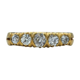 18K Yellow Gold and Old Mine Cut Diamond Half-Hoop Band Ring