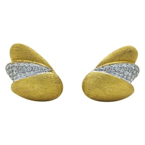 18K Yellow Gold and Pave Diamond Geometric Earrings