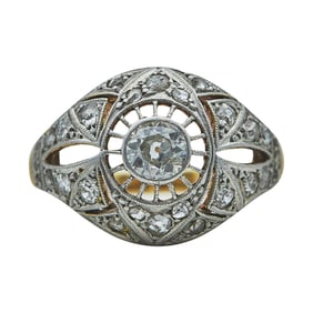 Edwardian Platinum Topped 18K Yellow Gold Openwork Diamond Ring