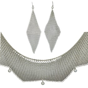 Elsa Peretti for Tiffany & Co. Mesh Sterling Silver and Diamond Necklace & Earrings Set