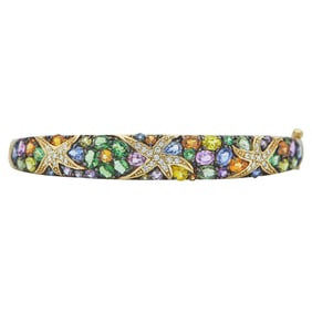 EFFY 14K Yellow Gold Multi-Colored Sapphire and Diamond Starfish Bangle