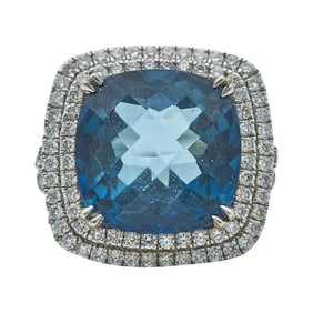 EFFY 14K White Gold Blue Topaz and Diamond Halo Ring