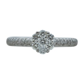18K White Gold Diamond Cluster Ring with a Pave Diamond Band