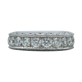 14K White Gold Millegrain Setting and Diamond Band Ring