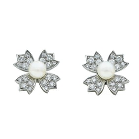 Tiffany & Co. Platinum, Pearl, and Diamond Pave Flower Earrings