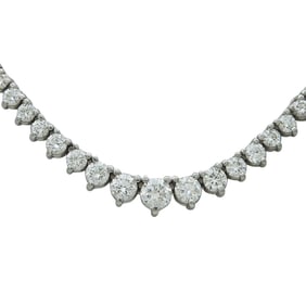 14K White Gold Round Brilliant Cut Diamond Riviere Tennis Necklace