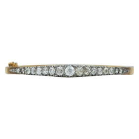 Antique Victorian French Silver Topped 18K Yellow Gold, Old-Mine Cut and Rose Cut Diamond Bangle