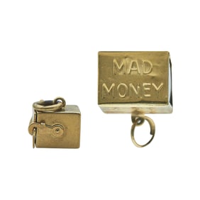 14K Yellow Gold Mad Money Charm with a 10K Yellow Gold Jack in the Box Charm