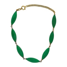14K Yellow Gold and Jade Marquise Shaped Link Bracelet