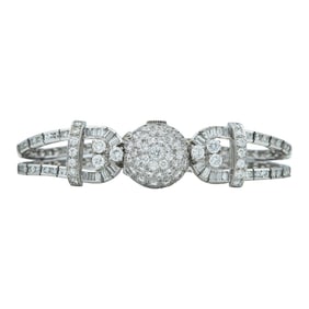 Midcentury Platinum and Diamond Dress Bracelet Watch, ref. unknown, circa 1950
