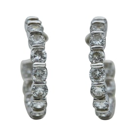 18K White Gold and Diamond Huggie Hoop Earrings