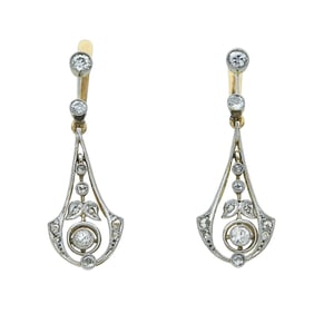 Edwardian Platinum Topped 18K Yellow Gold and Diamond Drop Earrings