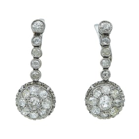 Platinum and Old Mine Cut Diamond Drop Cluster Earrings