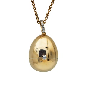 Fabergé 18K Rose Gold, Sapphire, and Diamond Egg Pendant Necklace