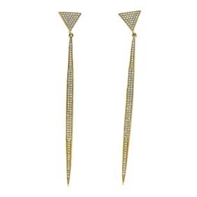 18K Yellow Gold and Diamond Geometric Pendant Earrings