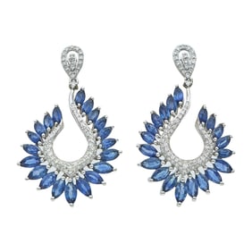 EFFY 14K White Gold, Marquise Cut Sapphire, and Diamond Drop Earrings