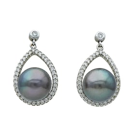 Iridesse 18K White Gold Grey Pearl, and Diamond Drop Earrings