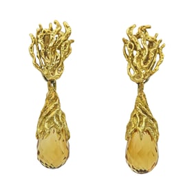 Arthur King Brutalist 18K Yellow Gold and Citrine Briolette Day-to-Night Drop Earrings