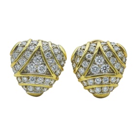 18K Yellow Gold and Diamond Triangle Earrings