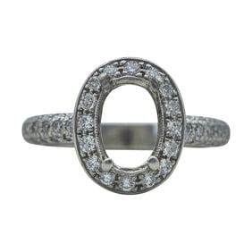 Platinum and Diamond Engagement Ring Setting for Oval Cut Stone