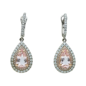 14K White Gold/Rose Gold Morganite Diamond Earrings