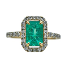 14K Yellow Gold, Emerald Cut Emerald, and Diamond Ring
