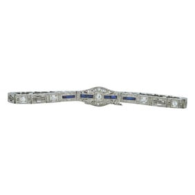 Art Deco 18K White Gold, Diamond, and Synthetic Sapphire Bracelet