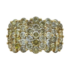 14K Yellow Gold Yellow Diamond and Colorless Diamond Cluster Band Ring