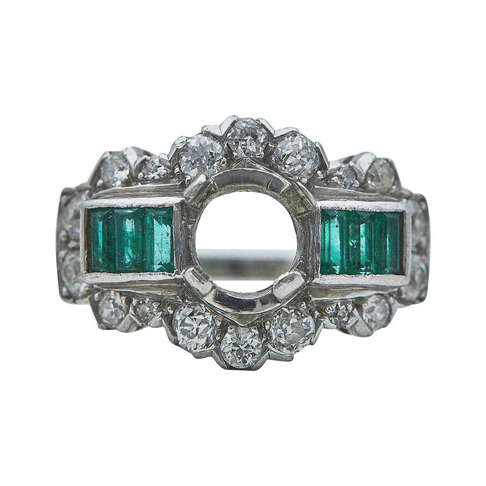 Art Deco Platinum, Diamond, and Emerald Engagement Ring Setting (1 of 3)