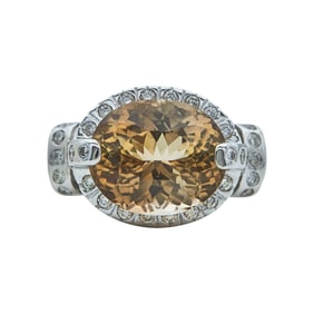14K White Gold approx. 8.75 carat Golden Topaz and Diamond Ring