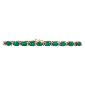 14K Yellow Gold Emerald and Diamond Alternating Tennis Bracelet
