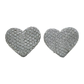 18K White Gold and Diamond Pave Heart Earrings
