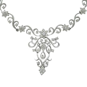 18K White Gold and Diamond Filagree Collar Necklace