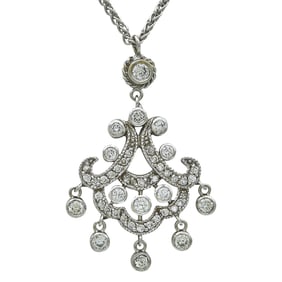 14K White Gold and Diamond Openwork Pendant Necklace