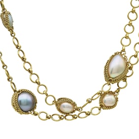 Anthony Nak 18K Yellow Gold White, Grey, and Black Pearl Chain Necklace