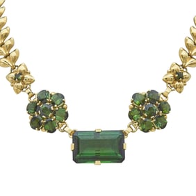 Retro Tiffany & Co. 14K Yellow Gold Tourmaline Necklace & Bracelet Set