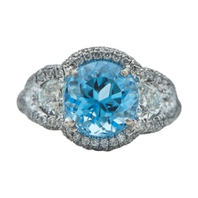 JB Star Platinum Blue Topaz and Diamond Ring