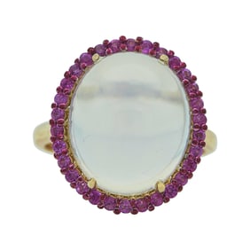 18K Yellow Gold, Moonstone, and Pink Sapphire Cluster Ring