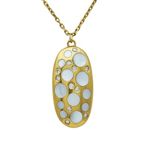18K Yellow Gold Mother-of-Pearl and Diamond Pendant Necklace