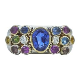Mellerio 18K White Gold and Multicolored Sapphire Ring