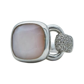 Poiray 18K White Gold, Pink Opal, and Diamond Ring
