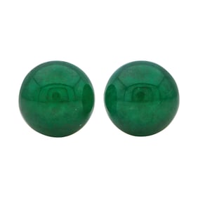 18K White Gold Jade Ball Stud Earrings