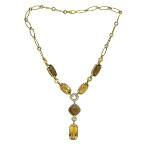 David Yurman 18K Yellow Gold Citrine and Diamond Y Pendant Drop Necklace