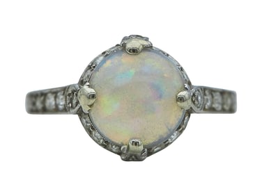 Art Deco Platinum, Opal, and Diamond Ring