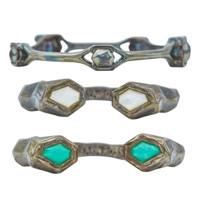 Kara Ross Sterling Silver, Mother-of-Pearl, and Chrysoprase Cuff Bracelet & Bangle Set