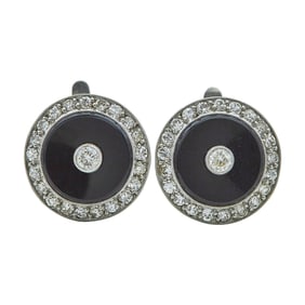 Platinum, Onyx, and Diamond Cluster Earrings