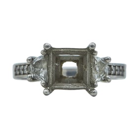 Platinum and Diamond Engagement Ring Setting with Trapezoidal Diamond Set Shoulders